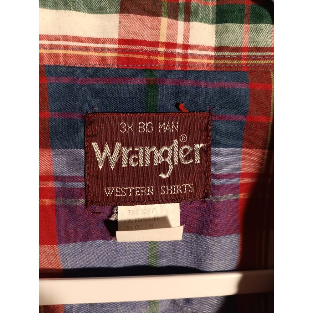 Wrangler Big Man 3X Blue Purple Plaid Pearl Snap Western Shirt Long Sleeve - Picture 5 of 5